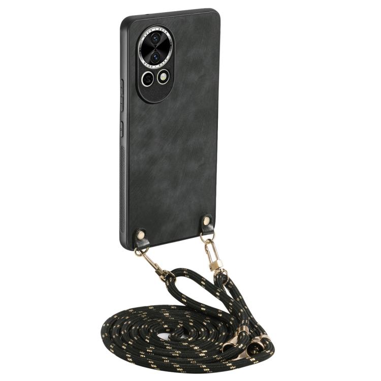 Funda de Cuero Vintage para Huawei Nova 12 Pro con Parte Trasera de Policarbonato y Correa Cruzada (Negra)