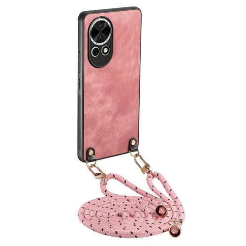 Funda de Cuero Vintage para Huawei Nova 13 con Parte Trasera de Policarbonato y Correa Cruzada (Rosa)