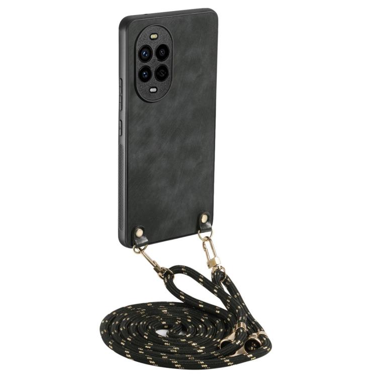 Funda de Cuero Vintage para Huawei Nova 13 Pro con Policarbonato y Correa Cruzada (Negra)