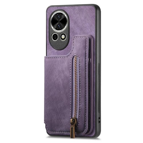 Funda de Cuero Retro con Cremallera para Huawei Nova 13 (Morado)
