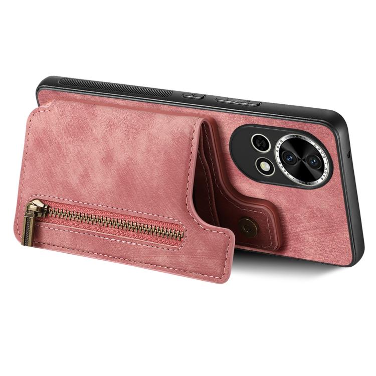 Funda de Cuero Retro con Cremallera para Huawei Nova 11 Pro (Rosa)