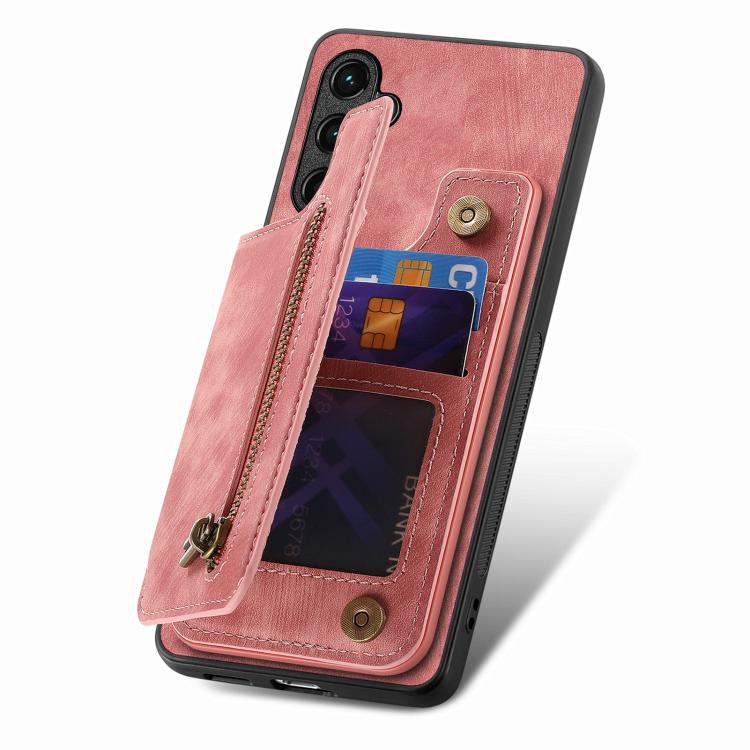 Funda de Cuero Retro con Cremallera para Huawei Nova 11 Pro (Rosa)