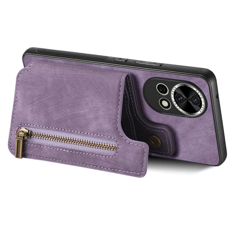 Funda de Cuero Retro con Cremallera para Huawei Nova 11 (Morado)