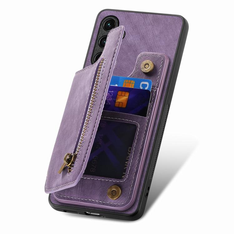 Funda de Cuero Retro con Cremallera para Huawei Nova 11 (Morado)