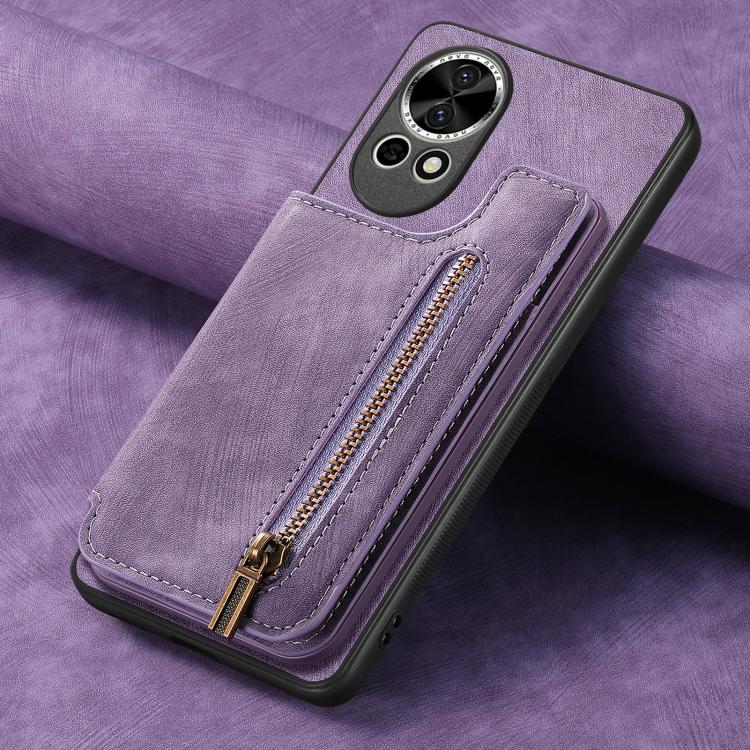 Funda de Cuero Retro con Cremallera para Huawei Nova 11 (Morado)