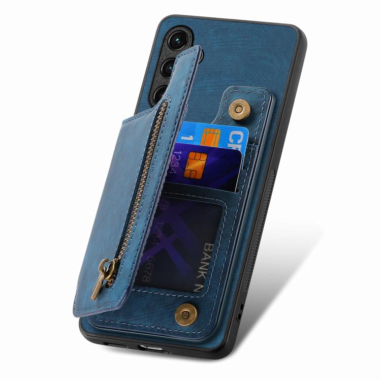 Funda de Cuero Retro con Cremallera para Huawei Nova 10 Se (Azul)