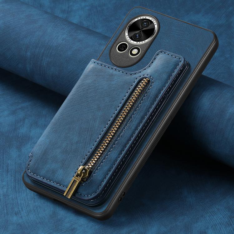 Funda de Cuero Retro con Cremallera para Huawei Nova 10 Se (Azul)