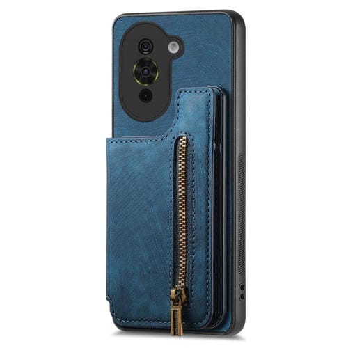 Funda de Cuero Retro con Cremallera para Huawei Nova 10 Pro (Azul)