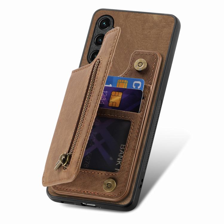 Funda de Cuero Retro con Cremallera para Huawei Nova 9 Se (Marrón)