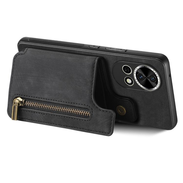Funda de Cuero Retro con Cremallera para Huawei Nova 8 (Negra)