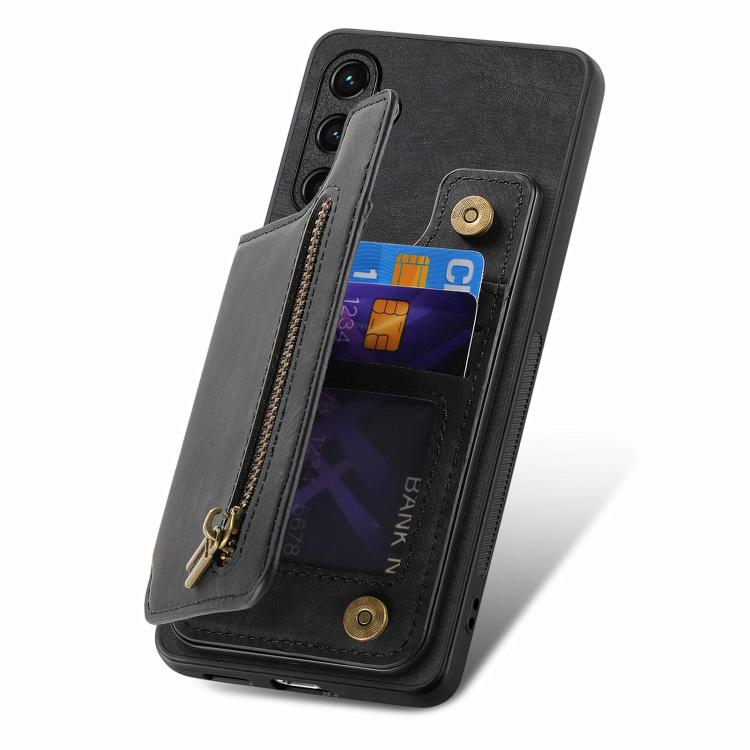 Funda de Cuero Retro con Cremallera para Huawei Nova 8 (Negra)