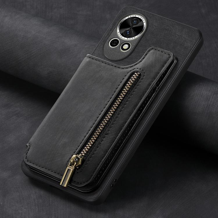Funda de Cuero Retro con Cremallera para Huawei Nova 8 (Negra)