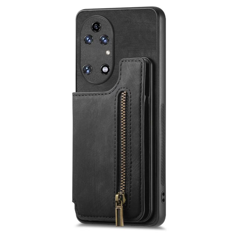 Funda de Cuero Retro con Cremallera para Huawei P50 (Negra)