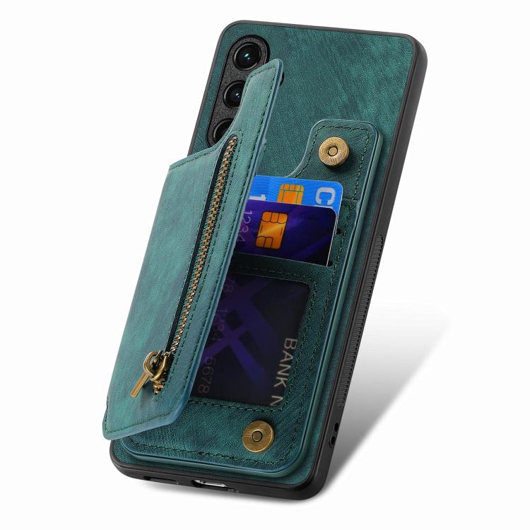 Funda de Cuero Retro con Cremallera para Huawei Nova Y70 Y70+ (Verde)