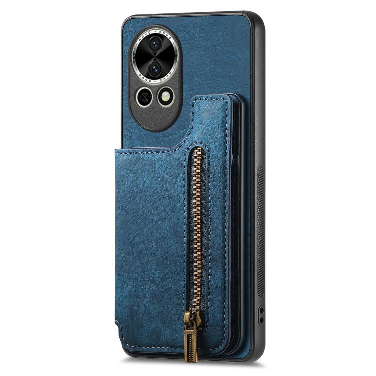 Funda de Cuero Retro con Cremallera para Huawei Nova Y70 y Y70+ (Azul)