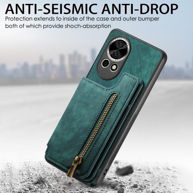 Funda de Cuero Retro con Cremallera para Huawei P50 (Marrón)