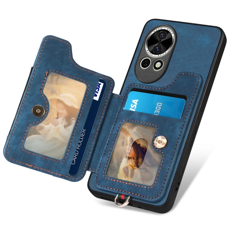 Funda para Teléfono Huawei Nova 13 Pro con Billetera MultiTarjeta, Anillo y Diseño Retro (Azul)