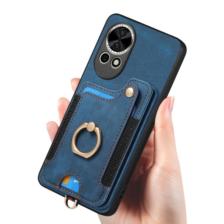 Funda para Teléfono Huawei Nova 13 Pro con Billetera MultiTarjeta, Anillo y Diseño Retro (Azul)