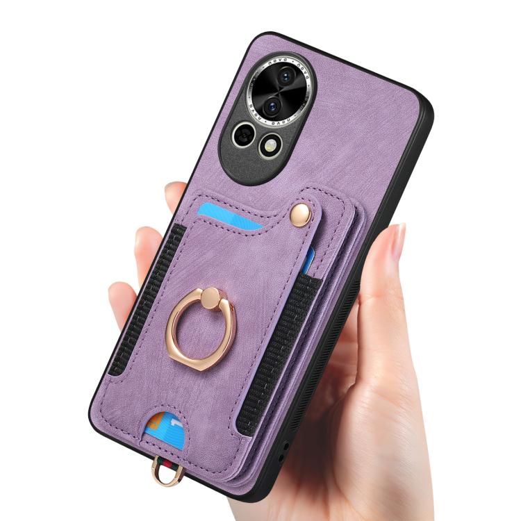Funda para Teléfono Huawei Enjoy 60 con Billetera MultiTarjeta y Anillo (Morado)