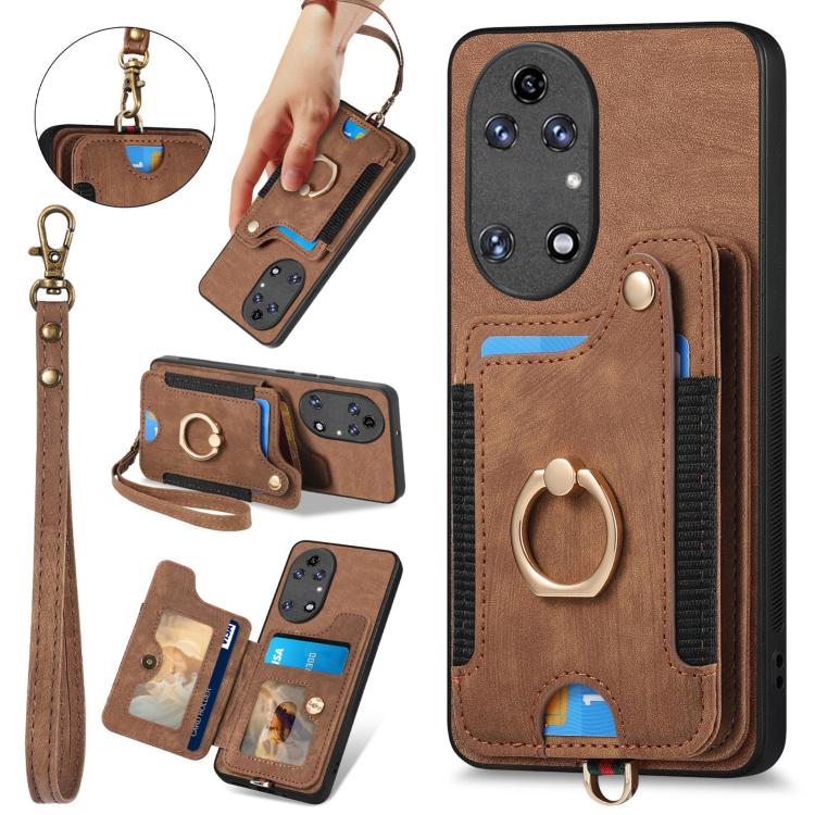 Funda para Teléfono Huawei P50 con Billetera MultiTarjeta Diseño Retro Piel Sintética (Marrón)