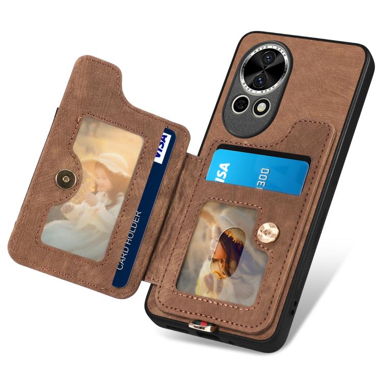 Funda para Teléfono Huawei Nova Y70 Y70+ con Billetera MultiTarjeta, Diseño Retro y Anillo (Marrón)