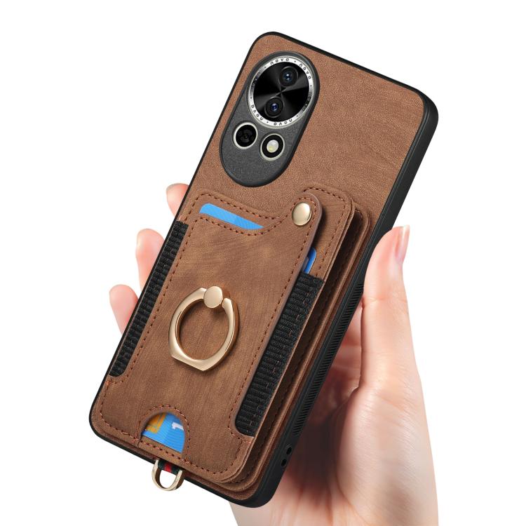 Funda para Teléfono Huawei Nova Y70 Y70+ con Billetera MultiTarjeta, Diseño Retro y Anillo (Marrón)