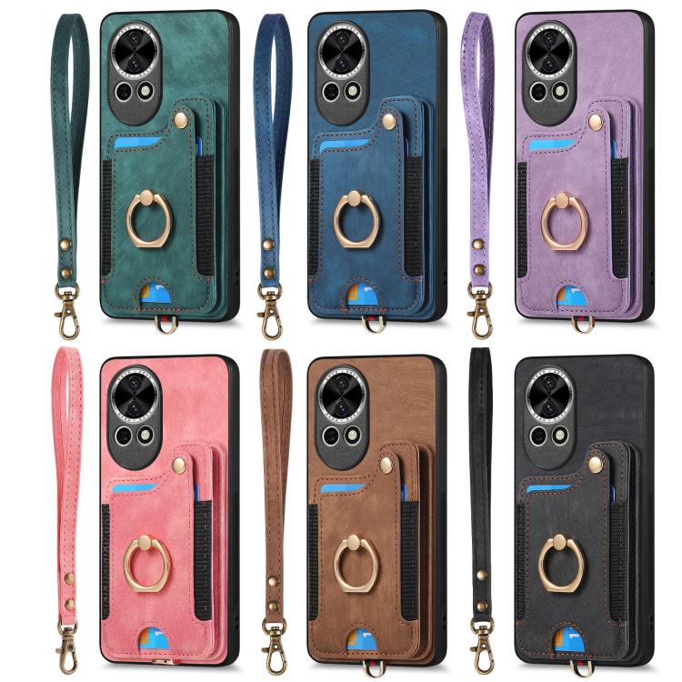 Funda para Teléfono Huawei Enjoy 60 con Billetera MultiTarjeta, Diseño Retro, Anillo y Tacto de Piel (Marrón)