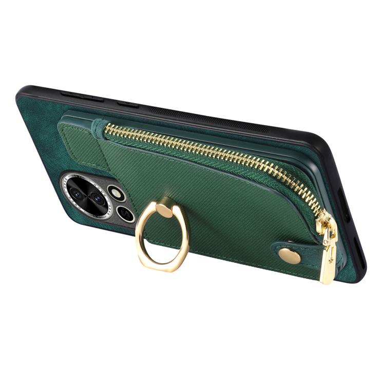 Funda para Teléfono Huawei Nova 13 con Cremallera Vertical y Anillo de Cuero (Verde)