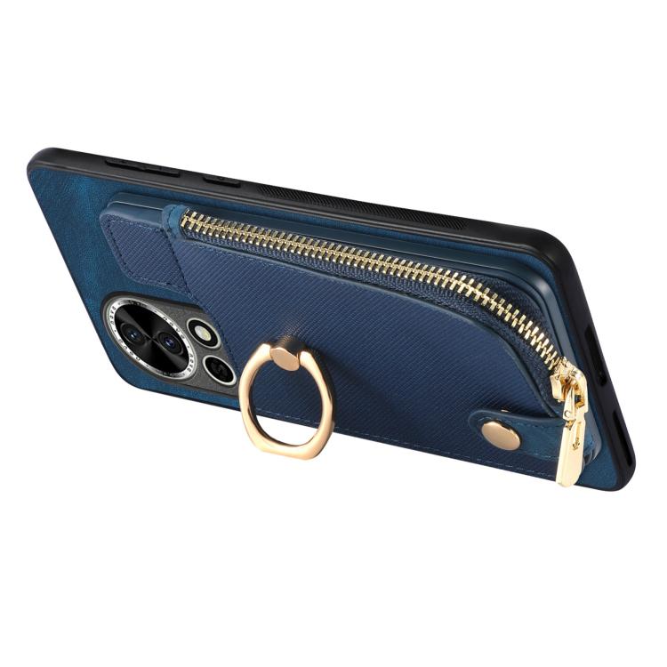 Funda para Teléfono Huawei Nova 13 con Cremallera Vertical y Anillo de Cuero Cruzado (Azul)