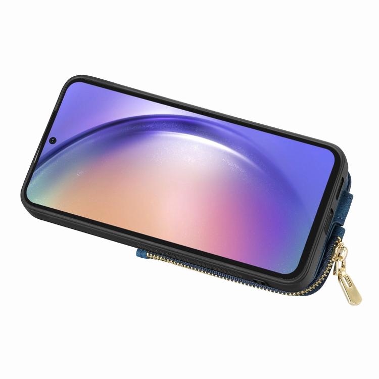 Funda para Teléfono Huawei Nova 13 con Cremallera Vertical y Anillo de Cuero Cruzado (Azul)