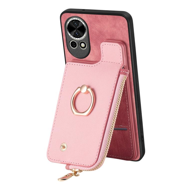 Funda para Teléfono Huawei Nova 12 Pro con Cremallera Vertical y Anillo de Cuero (Rosa)