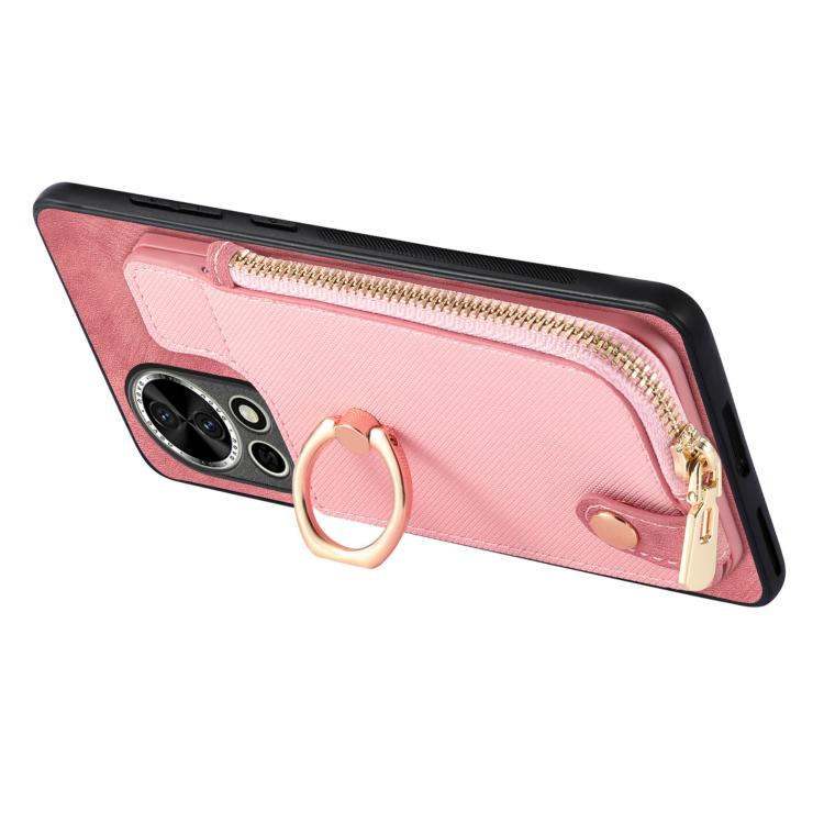 Funda para Teléfono Huawei Nova 12 Pro con Cremallera Vertical y Anillo de Cuero (Rosa)