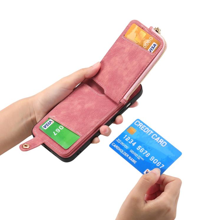 Funda para Teléfono Huawei Nova 12 Pro con Cremallera Vertical y Anillo de Cuero (Rosa)