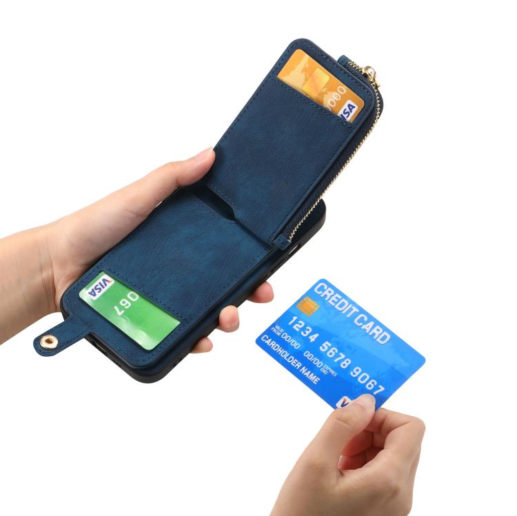 Funda para Teléfono Huawei Nova 11 con Cremallera Vertical y Anillo de Cuero Cruzado (Azul)