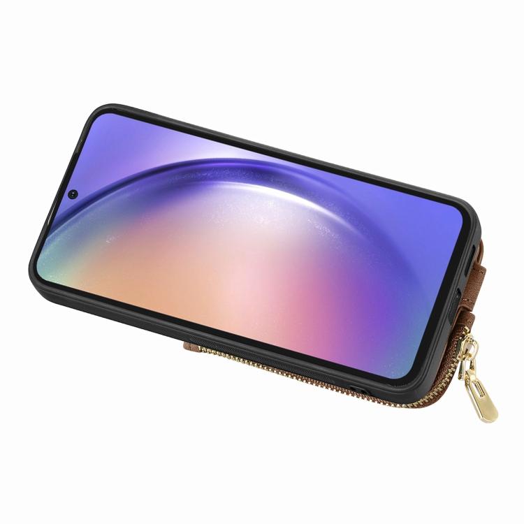 Funda para Teléfono Huawei Nova 9 con Cremallera Vertical y Anillo de Cuero Cruzado (Marrón)