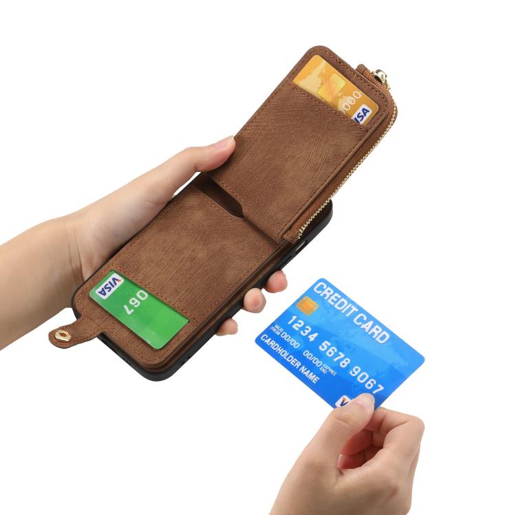 Funda para Teléfono Huawei Nova 9 con Cremallera Vertical y Anillo de Cuero Cruzado (Marrón)