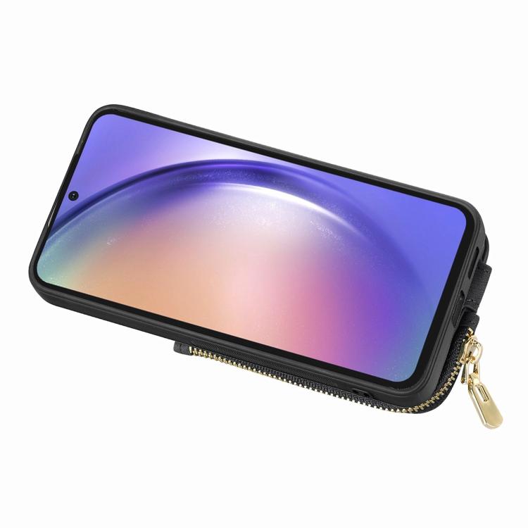 Funda para Teléfono Huawei Nova 8 con Cremallera Vertical y Anillo de Cuero Cruzado (Negro)