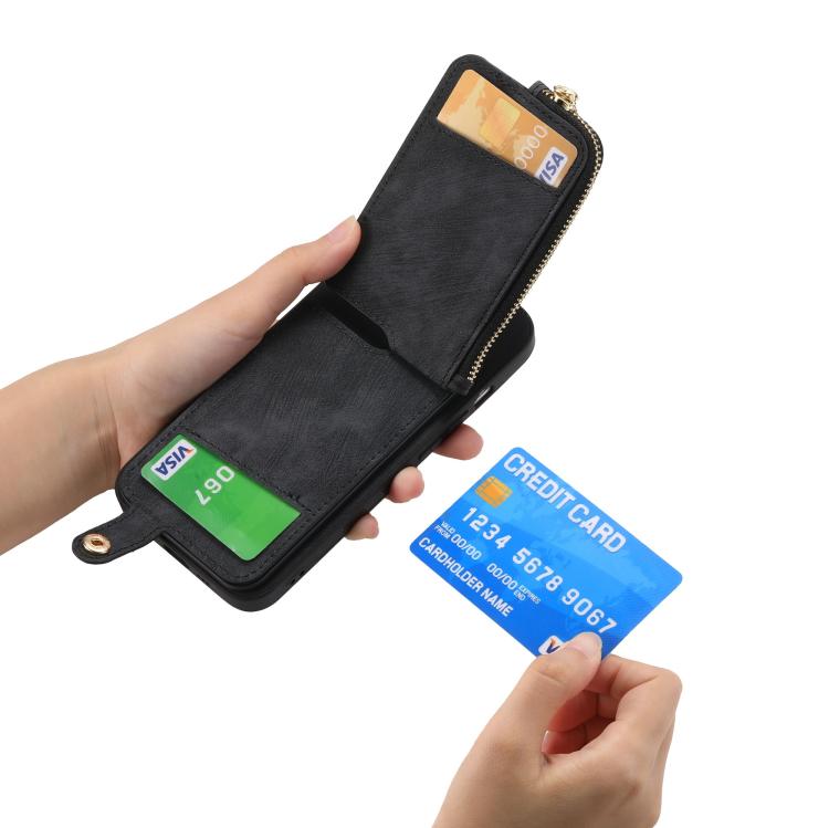 Funda para Teléfono Huawei Nova 8 con Cremallera Vertical y Anillo de Cuero Cruzado (Negro)