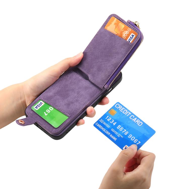 Funda para Teléfono Huawei Nova Y70/Y70+ con Cremallera Vertical y Anillo de Cuero Cruzado (Morado)