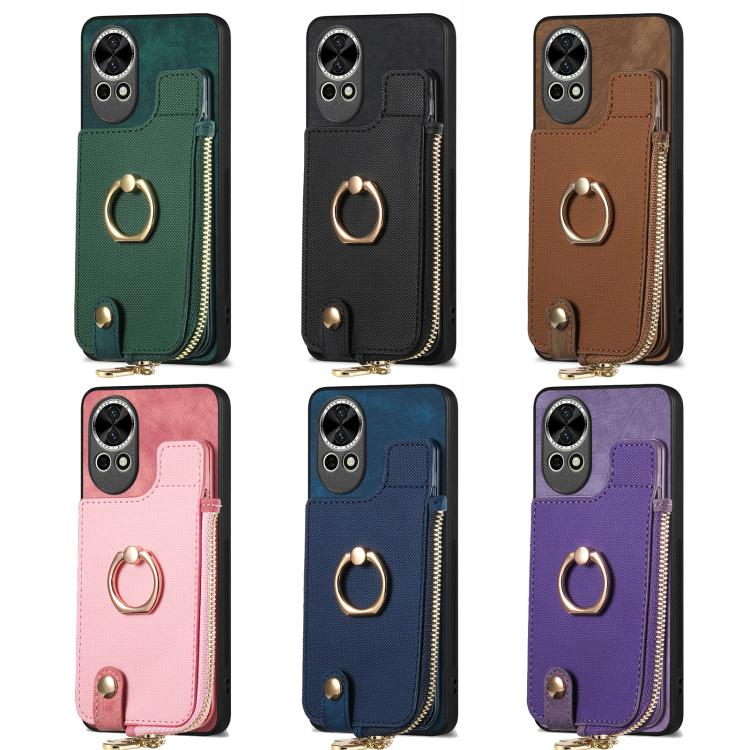 Funda para Teléfono Huawei Nova 13 con Cremallera Vertical y Anillo de Cuero (Verde)