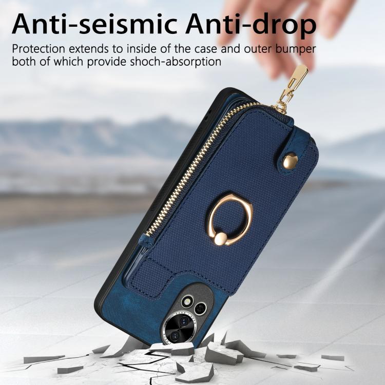 Funda para Teléfono Huawei Nova 12 con Cremallera Vertical y Anillo de Cuero Cruzado (Negro)