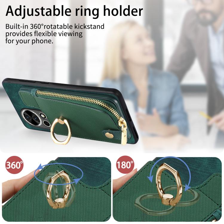 Funda para Teléfono Huawei Nova 11 con Cremallera Vertical y Anillo de Cuero Cruzado (Marrón)