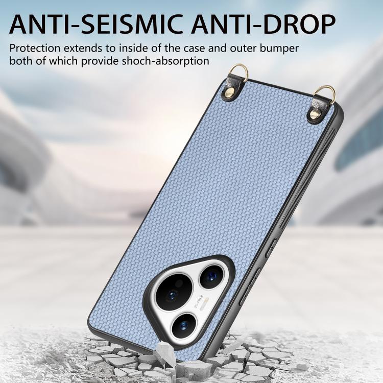 Funda de Cuero con Textura de Fibra de Carbono para Huawei Pura 70 Ultra con Correa Cruzada (Azul)