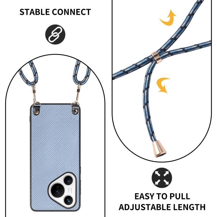 Funda de Cuero con Textura de Fibra de Carbono para Huawei Pura 70 Ultra con Correa Cruzada (Azul)