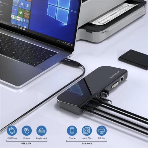 Estación de Acoplamiento para Dos Pantallas Wavlink Ug49Dk1 con Concentrador USB-C 13 en 1 para Windows, Mac y Android (Enchufe de la UE)