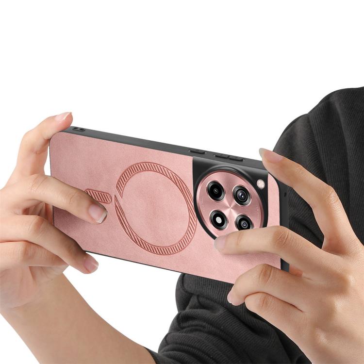 Funda para Teléfono OnePlus Ace 3/12R 5G con Tapa Trasera PU Magsafe Retro (Rosa)
