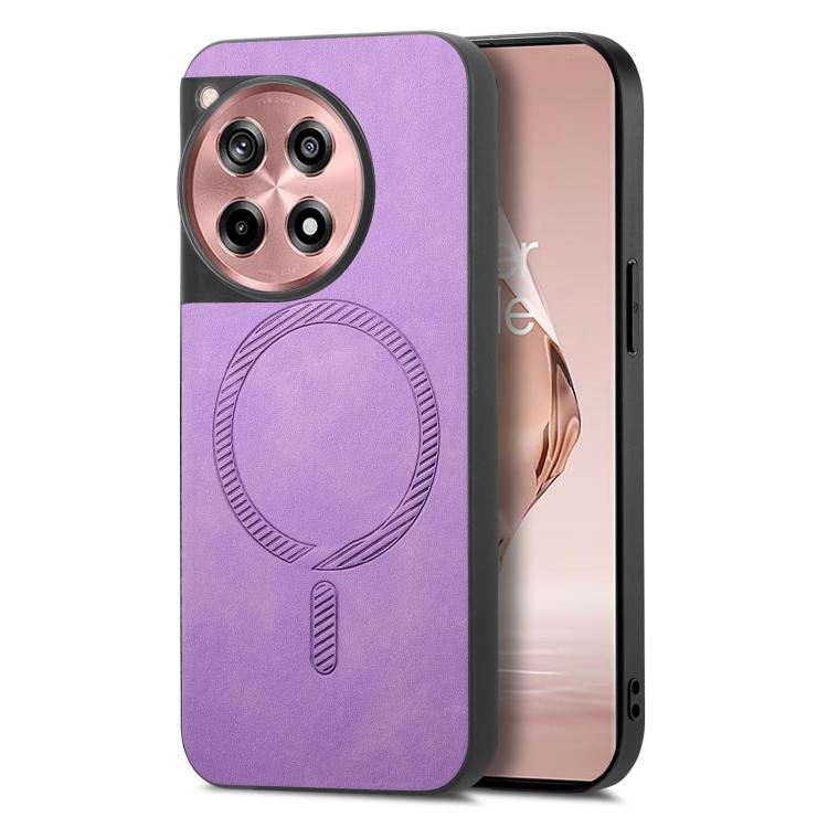 Funda Trasera PU Magsafe Retro Color Sólido para OnePlus Ace 3/12R 5G (Púrpura)