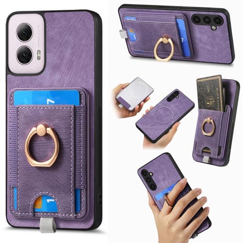 Funda de Cuero con Tarjetero Magnético Divisible para Motorola Moto G Power 2024 5G (Morado)