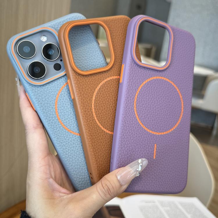Funda TPU iPhone 11 Pro con Diseño Grano de Lichi y Anillo Magsafe (Azul)