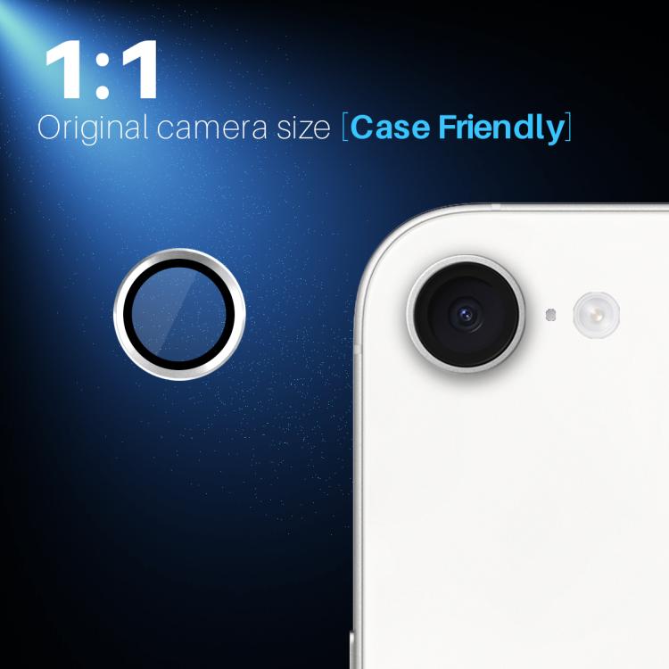 Protector de Lente de Cámara Northjo para iPhone 16E Anillo de Metal Película de Vidrio Templado (Plata)